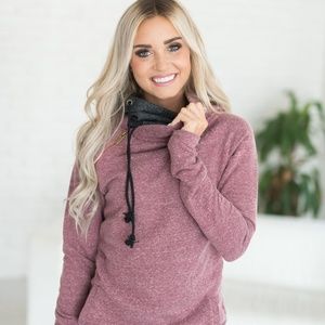 Asymmetrical Zip Double Hood Sweatshirt Size S